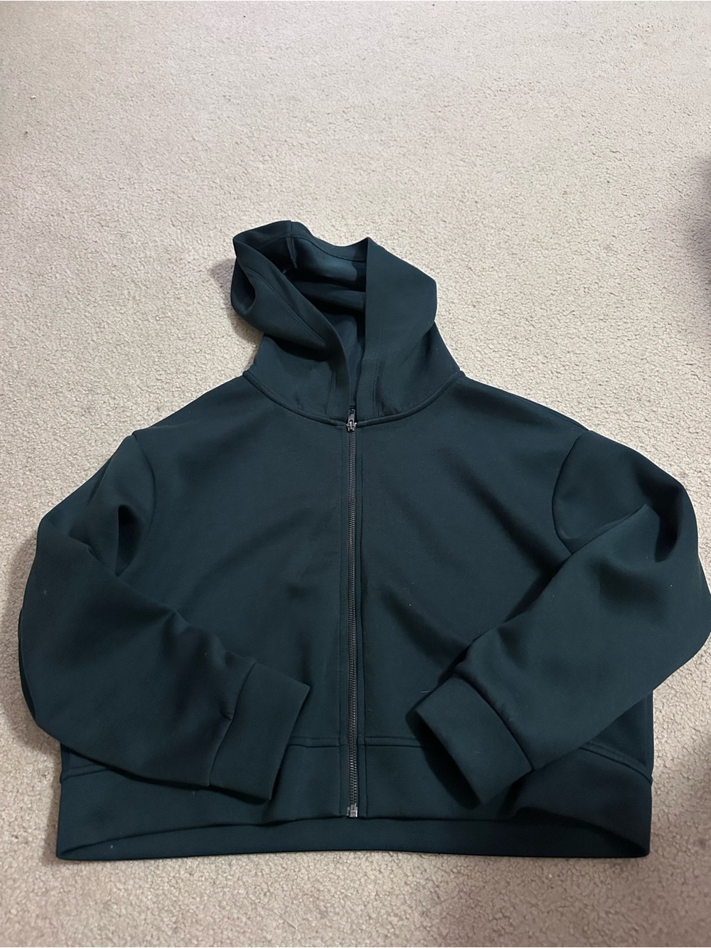 Cropped Full-Zip Hooded Sweatshirt in Deep Green